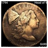 1794 Head of 94 Liberty Cap Lg Cent LIGHTLY CIRC