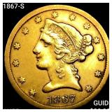 1867-S $5 Gold Half Eagle HIGH GRADE