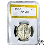1943-D Walking Liberty Half Dollar PGA MS66