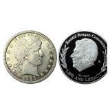 [2 Coins] 1903-2004 Barber 25C & Ronald Reagan Coi