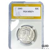 1943 Walking Liberty Half Dollar PGA MS67+