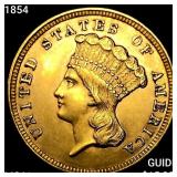 1854 $3 Gold Piece UNCIRCULATED