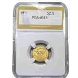 1911 $2.50 Gold Quarter Eagle PGA MS65