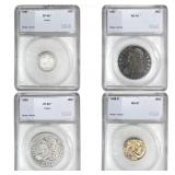 [4 Coins] 1827-1938 U.S. Lot 5C-50C SEGS
