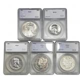 [5 Coins] 1879-1986 U.S. Lot 50C-$1 SEGS VF/PR/MS2