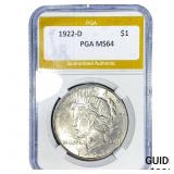 1922-D Silver Peace Dollar PGA MS64
