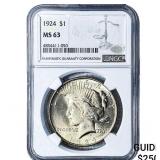 1924 Silver Peace Dollar NGC MS63