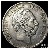 1876E German States Saxony Silver 5 Mark