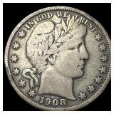 1908 Silver Barber Half Dollar NEARLY  UNCIRCULAT