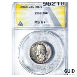 1958 Washington Silver Quarter ANACS MS67