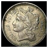 1865 Nickel Three-Cent Piece NEARLY UNCIRCULATED