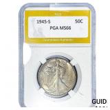 1945-S Walking Liberty Half Dollar PGA MS66