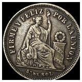 1869 Peru Silver 1/5 Sol