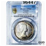1953 Canada Silver Dollar No Strap PCGS MS64