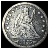 1855-S Silver Seated Liberty Quarter LIGHTLY CIRCU