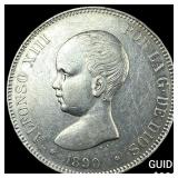 1890 PGM Spain Silver 5 Pesetas
