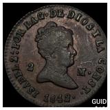 1842 Spain Isabel II Bronze 2 Maravedis KM 530.3