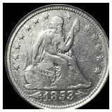 1853 Arrows/Rays Seated Liberty Quarter  LIGHTLY