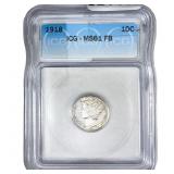 1918 Mercury Silver Dime ICG MS61 FB