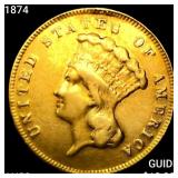 1874 $3 Gold Piece CHOICE AU
