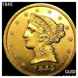 1845 $5 Gold Half Eagle UNCIRCULATED