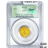 1911 CAC $2.50 Gold Quarter Eagle PCGS MS61