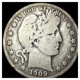 1909-O Silver Barber Half Dollar LIGHTLY CIRCULATE