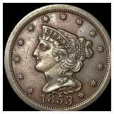 1853 Braided Hair Half Cent CLOSELY UNCIRCULATED