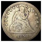 1858 Seated Liberty Quarter LIGHTLY  CIRCULATED