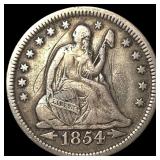 1854 Arrows Seated Liberty Quarter LIGHTLY CIRCULA