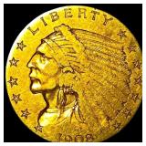 1908 Indian Head $2.5 Gold Quarter Eagle NEARLY UN
