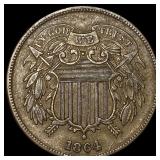1864 Two-Cent Piece NEARLY UNCIRCULATED