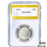 1873 Seated Liberty Quarter PGA MS64
