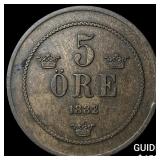 1882/1 Sweden Oscar II Bronze 5 Ore KM-736