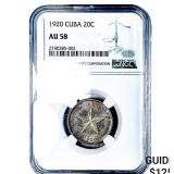 1920 Cuba SIlver 20 Centavos NGC AU58