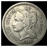1876 Nickel Three-Cent Piece NEARLY  UNCIRCULATED