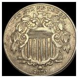 1870 Shield Nickel CLOSELY UNCIRCULATED