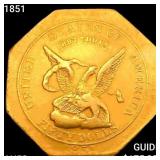1851 A. Humbert $50 Gold "887" Reeded CHOICE AU