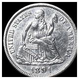 1891 Silver Seated Liberty Dime UNCIRCULATED