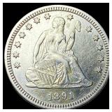 1891 Silver Seated Liberty Quarter CLOSELY  UNCIR