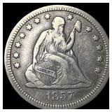 1857 Silver Seated Liberty Quarter LIGHTLY  CIRCU
