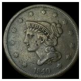 1840 Braided Hair Large Cent NEARLY  UNCIRCULATED