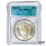 1922-D Silver Peace Dollar ICG MS64