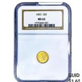 1853 Rare Gold Dollar NGC MS62