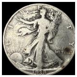1938-D Silver Walking Liberty Half Dollar LIGHTLY