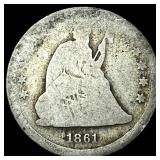 1861 Silver Seated Liberty Quarter NICELY CIRCULAT