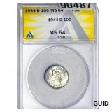 1944-D Mercury Silver Dime ANACS MS64 FSB