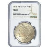 1878 7TF Morgan Silver Dollar NGC MS62