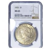 1925 Silver Peace Dollar NGC MS65