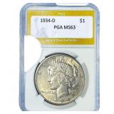 1934-D Silver Peace Dollar PGA MS63